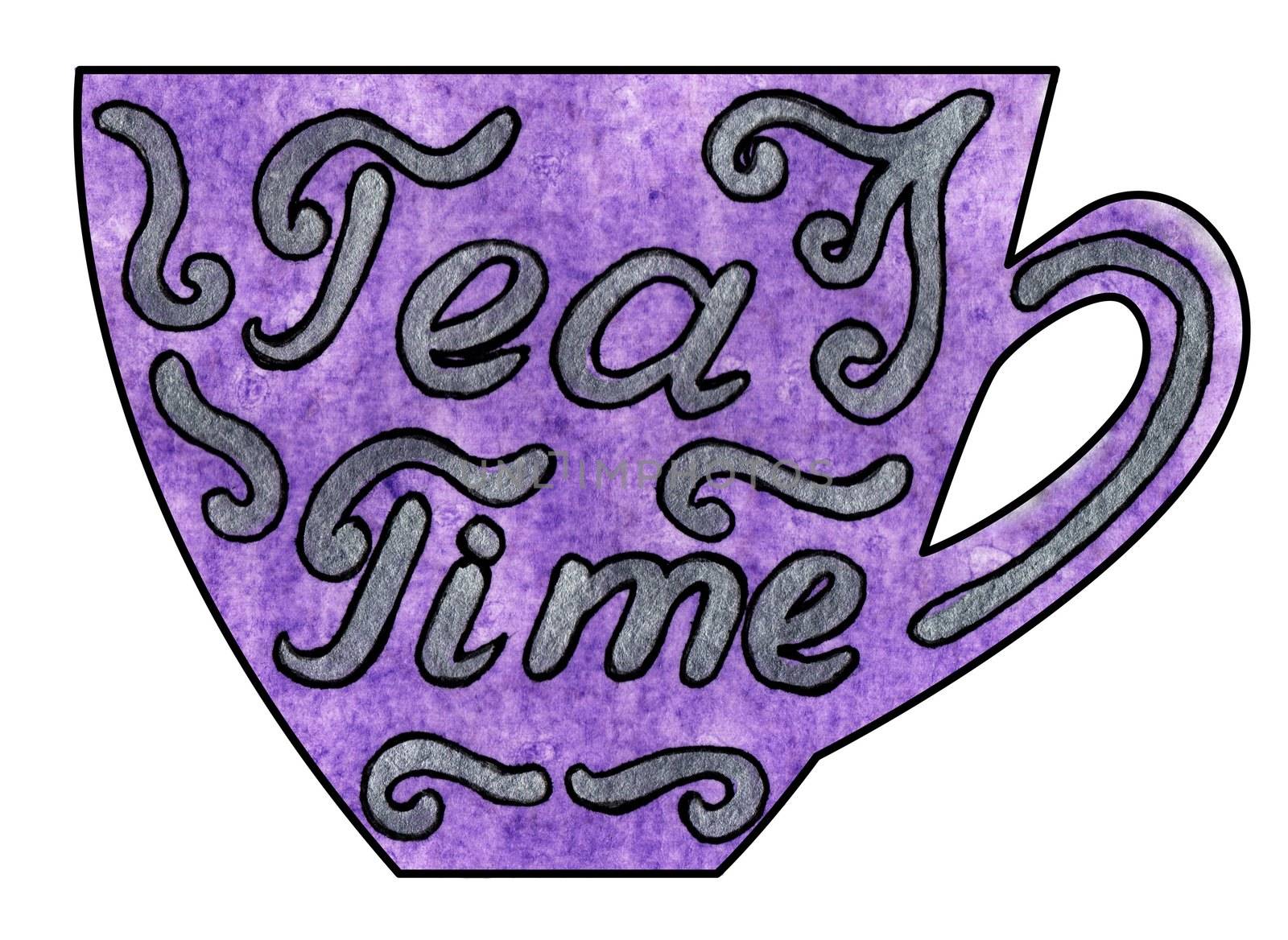 Cup of tea and coffee. Handmade. Watercolor, Mixed media. Lettering Tea time by Julia_Faranchuk