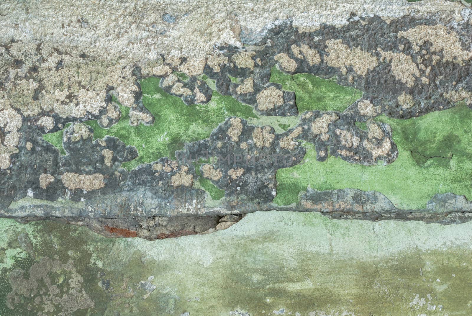 fragment of a concrete wall, which has undergone deformation due to prolonged exposure to various climatic conditions