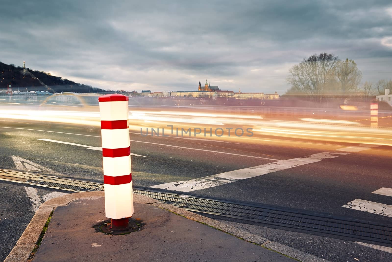 Night traffic in the city, Prague - selective focus