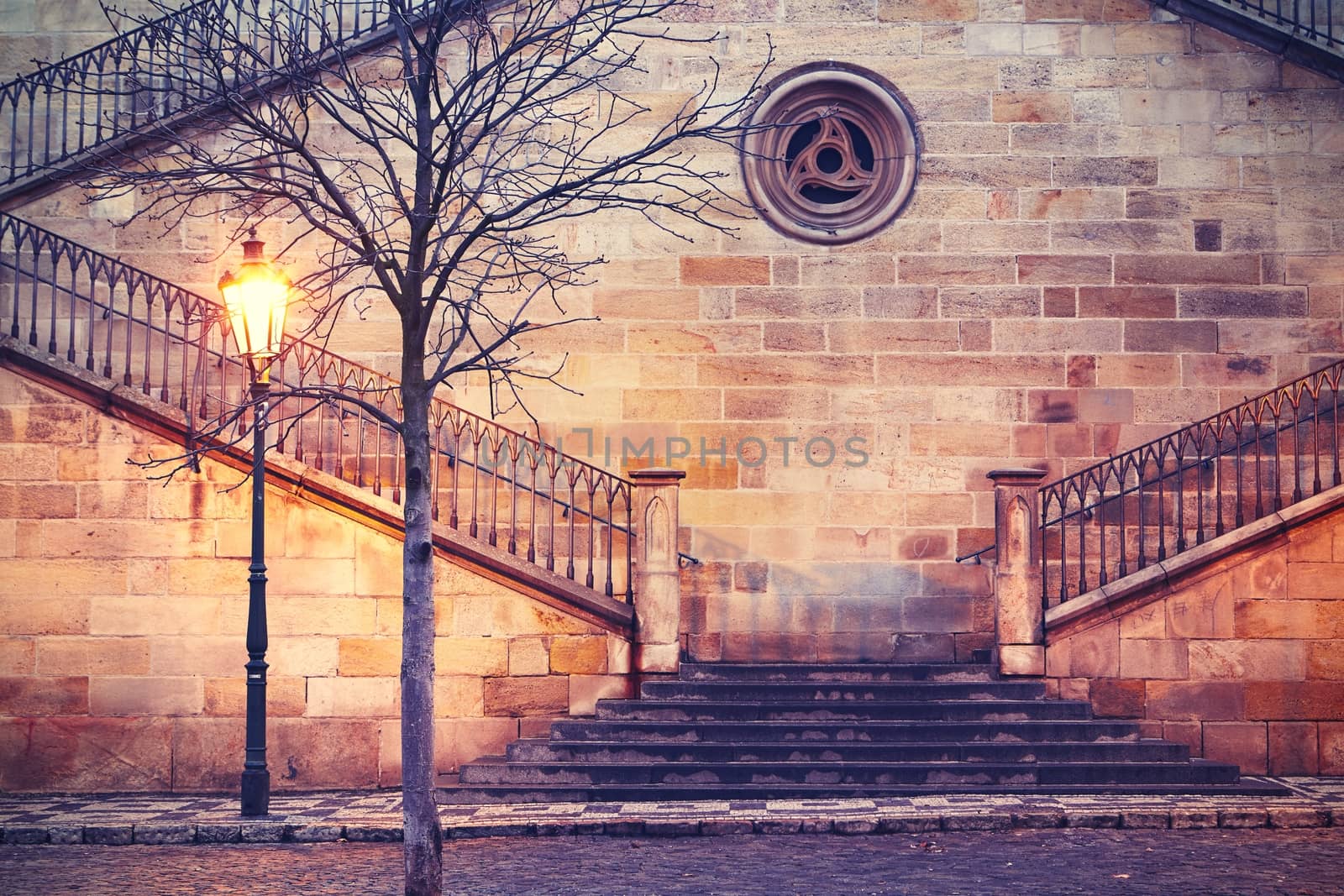Staircase to Charles bridge in Prague - Czech Republic.