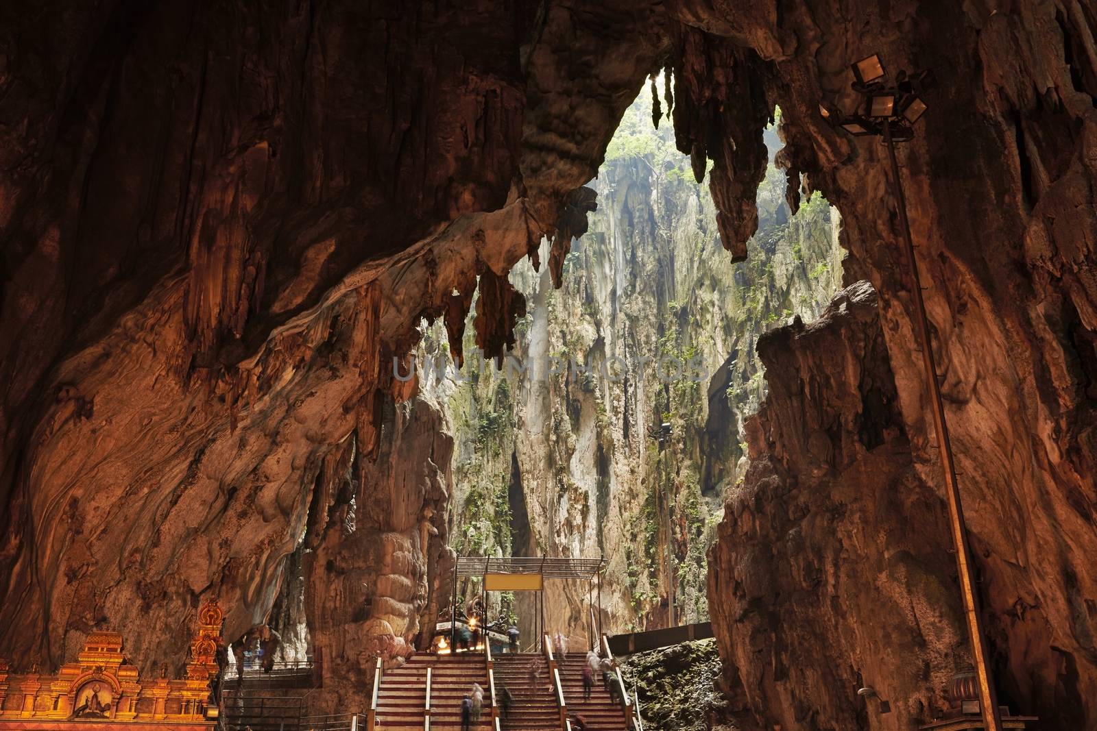 Temple in the middle of a cavern at Batu Caves Temple complex in Kuala Lumpur, Malaysia. 