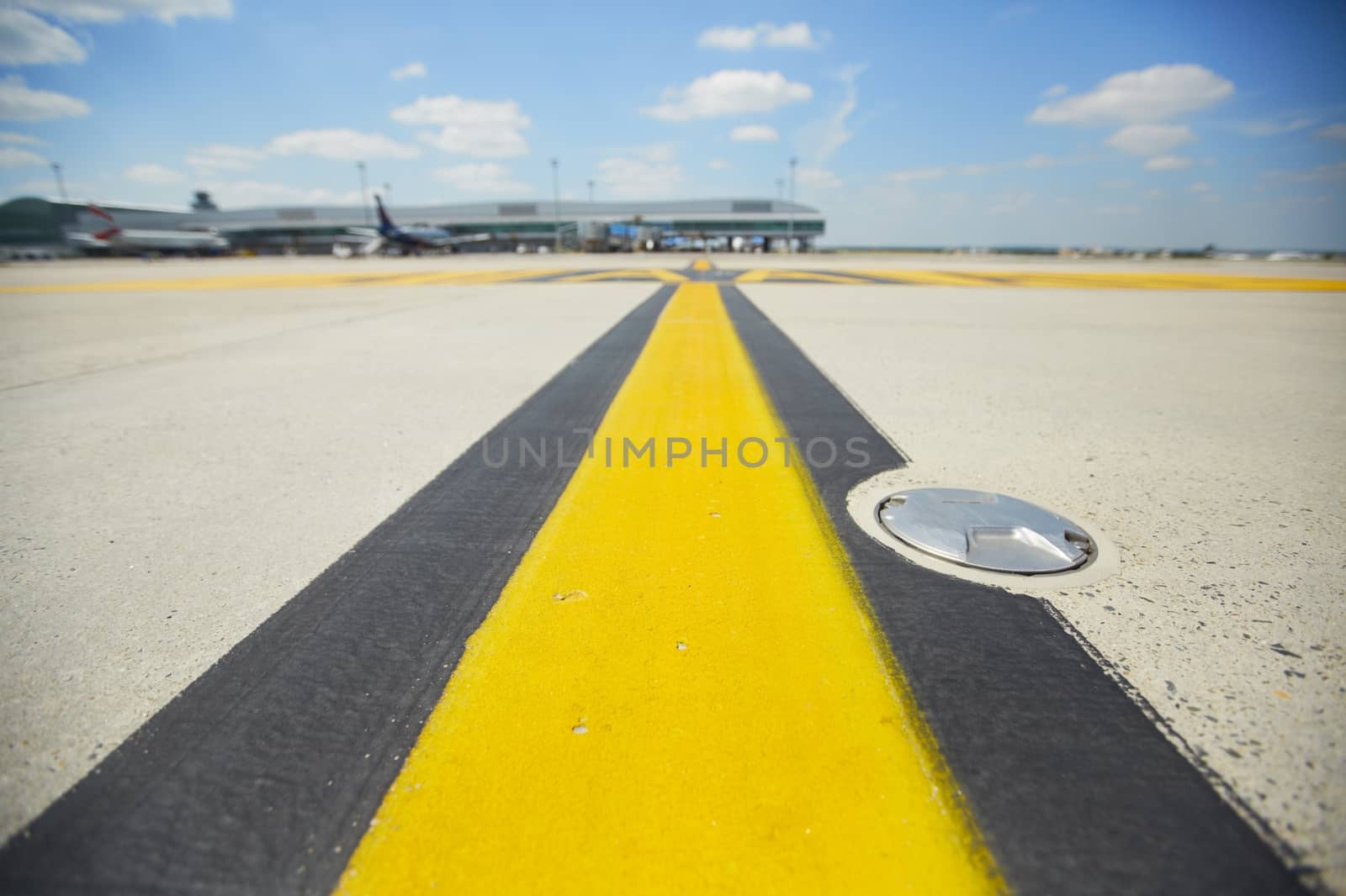 Marking on taxiway is heading to runway - selective focus