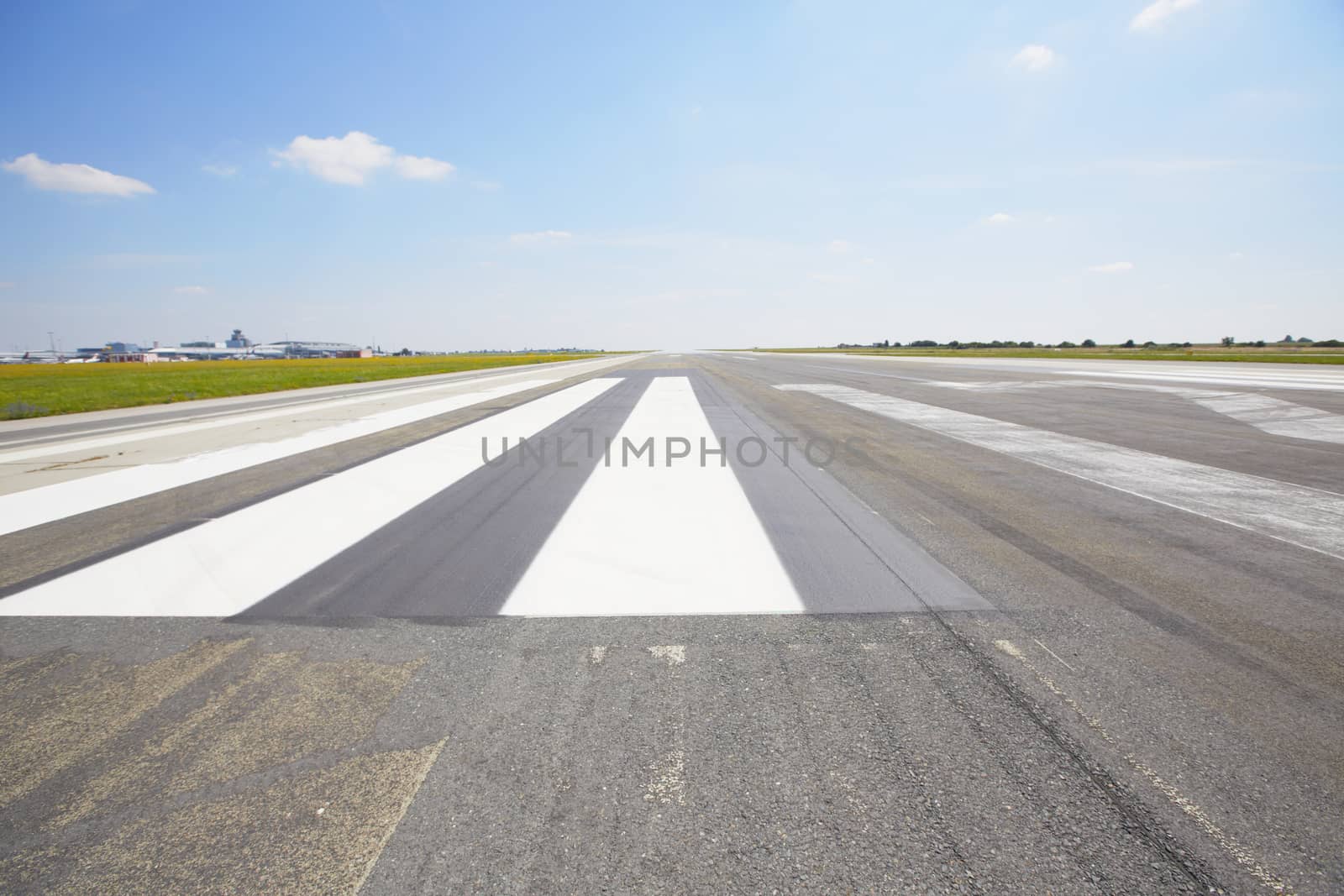 Marking on the beginning of the runway - selective focus
