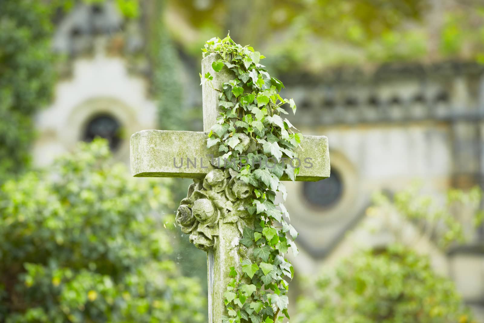 Cross on the grave - selective focus