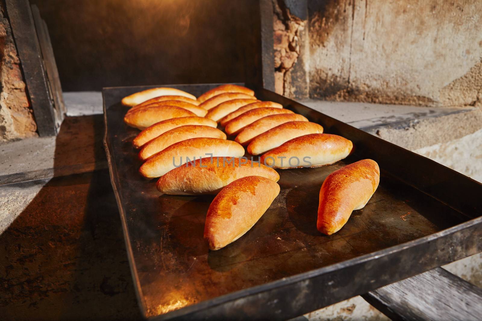 Traditional preparation of rolls in the bakery.