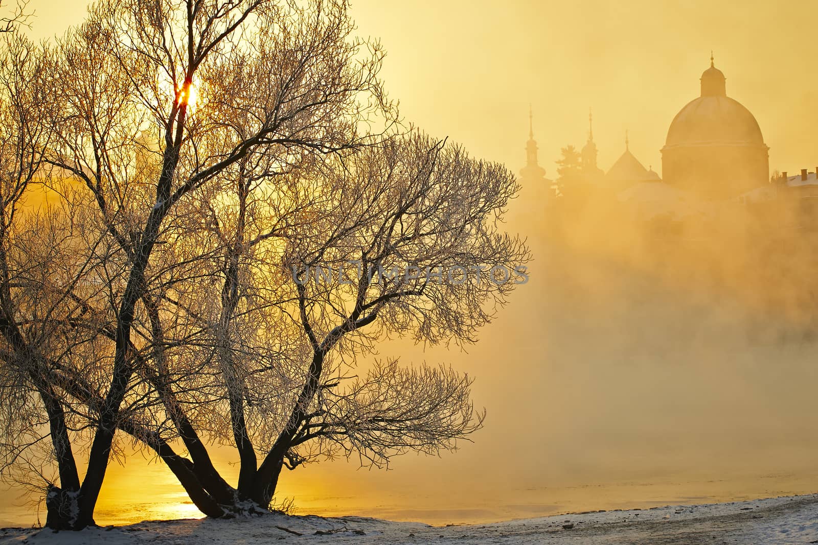 Frosty morning in Prague, Czech Republic 