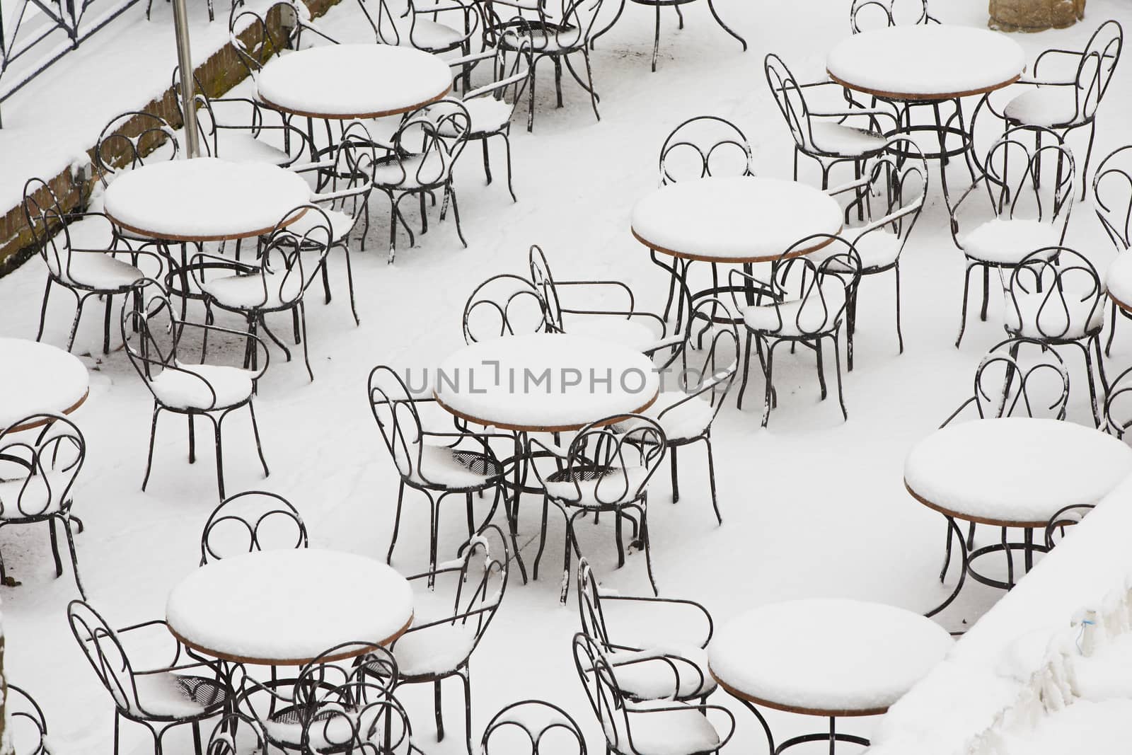 Empty restaurant in winter, Prague