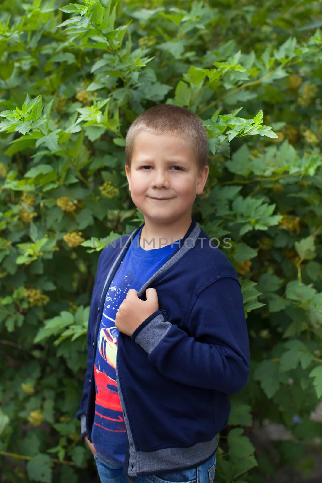 Portrait of a boy close up in nature