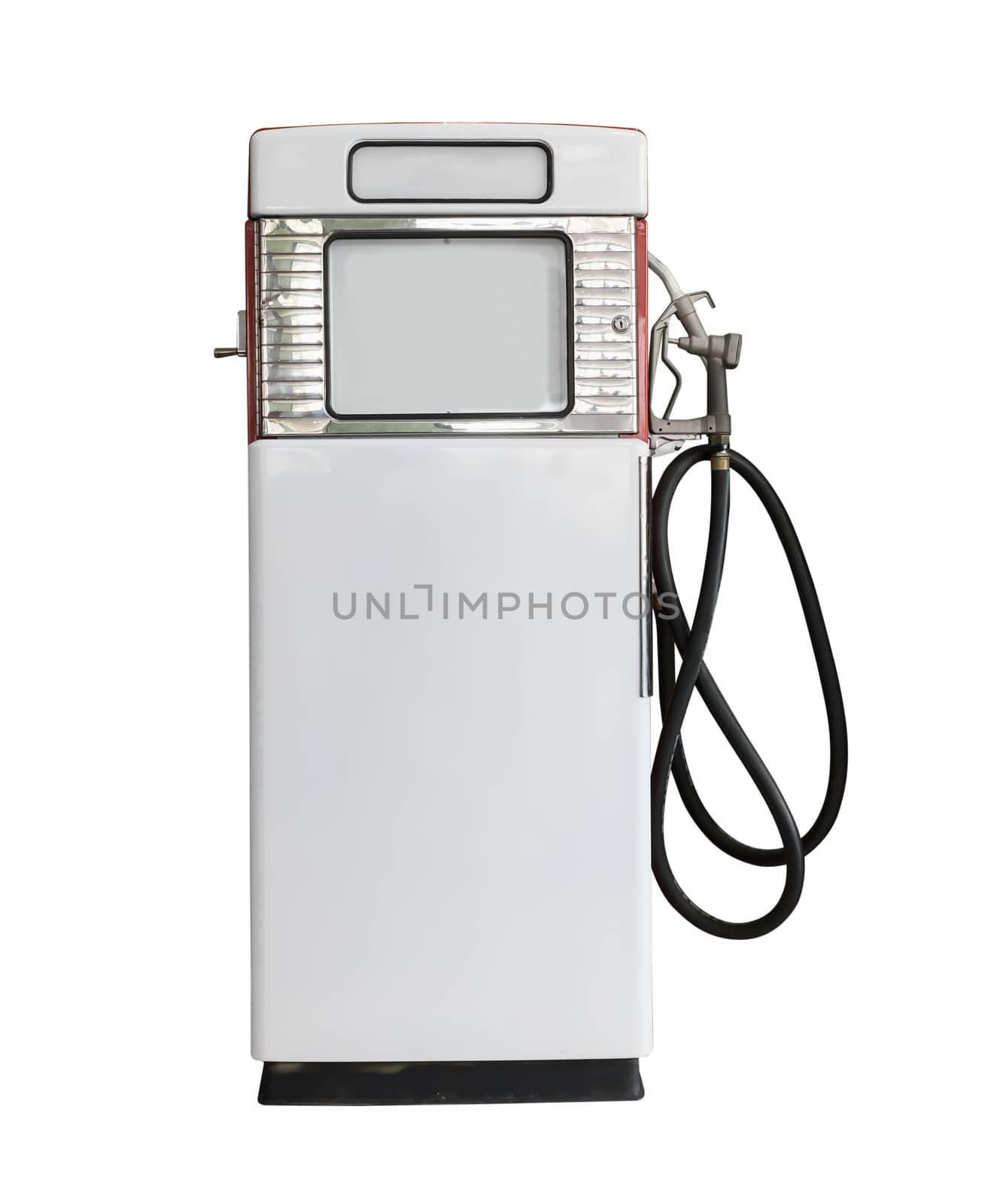 Old white petrol gasoline pump isolate on white background