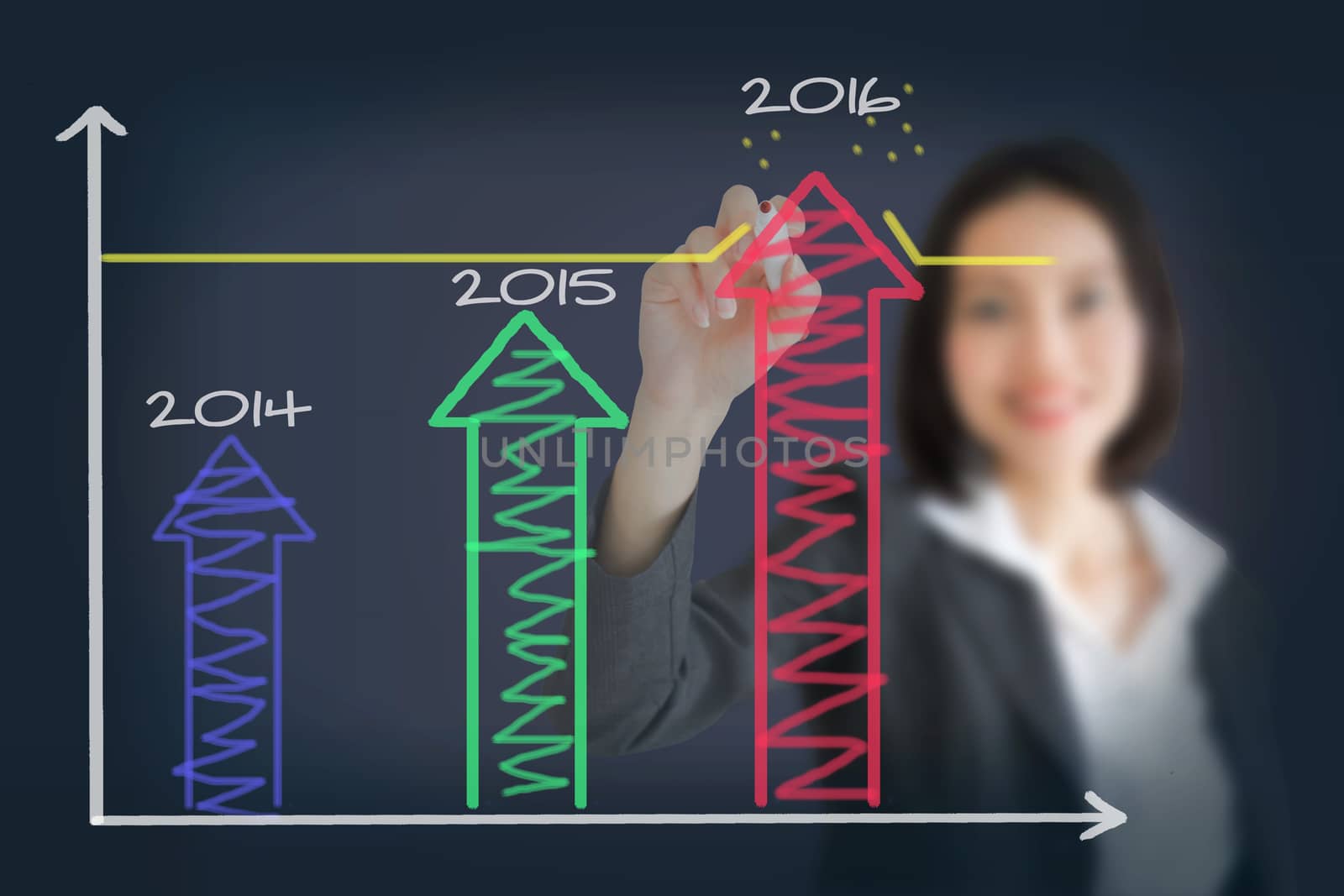 business woman drawing over target achievement graph
