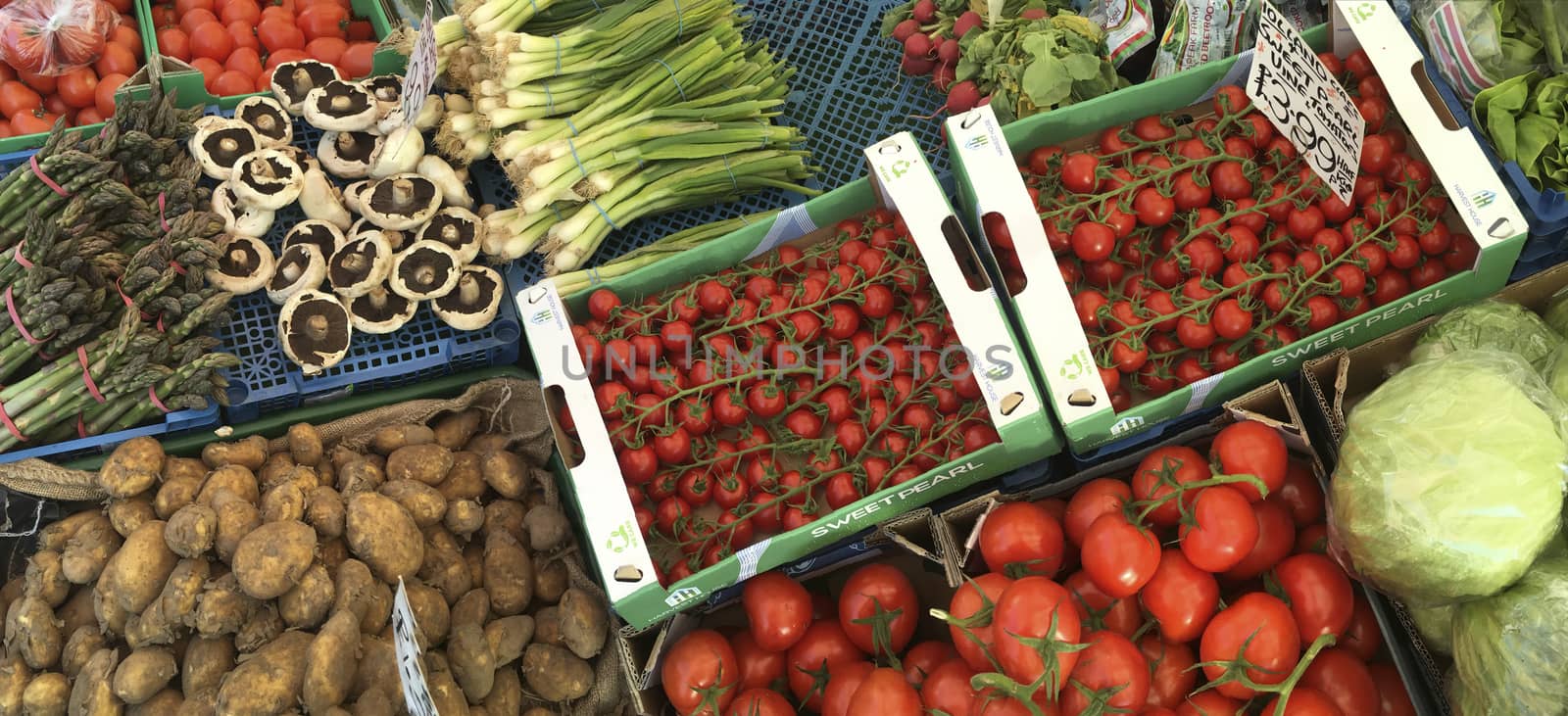 Fresh vegetables on a market stall in York - England
