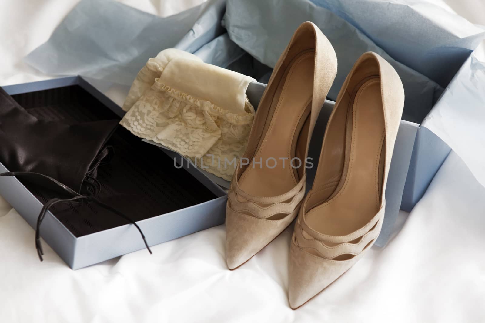 Fashion wedding shoes for the bride close-up