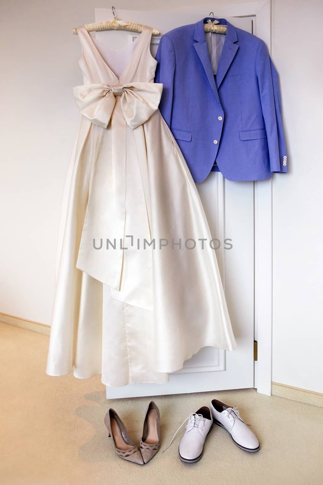 Wedding accessories - dress for the bride, for the groom jacket and beautiful shoes