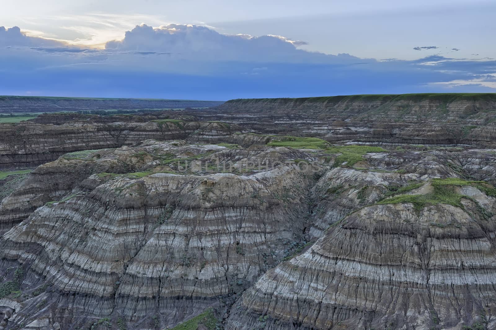 Drumheller Badlands in soft twilight, Horsethief Canyon, Alberta, Canada