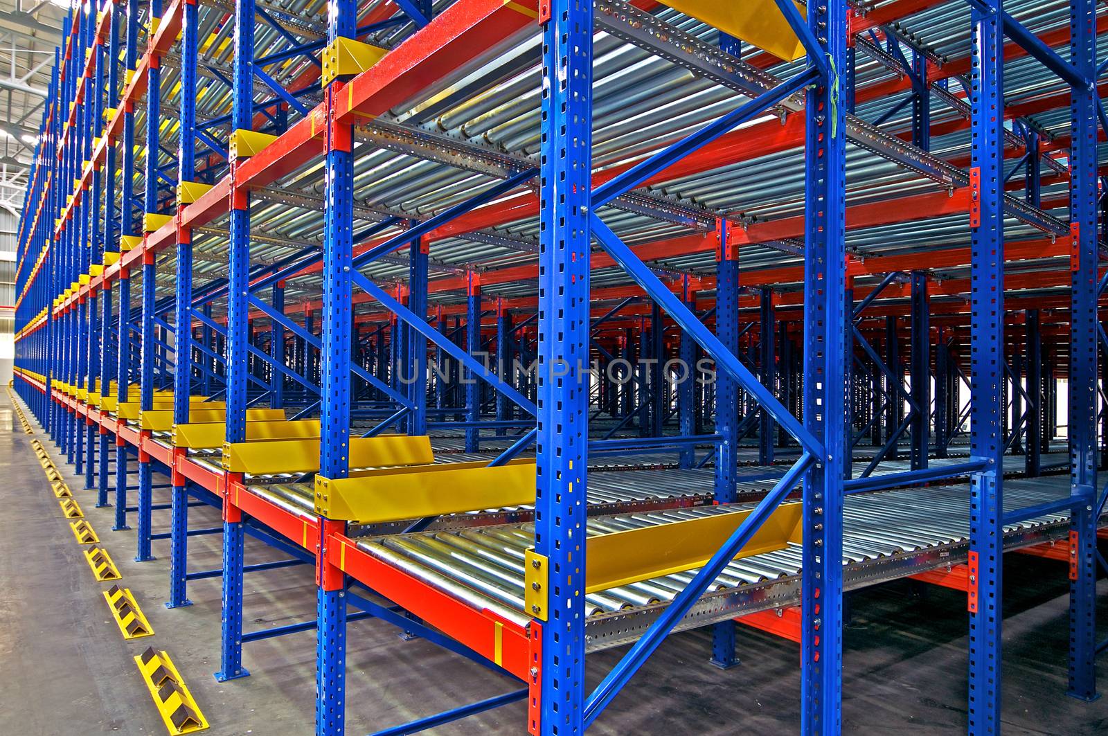Warehouse  shelving storage Inside view of metal, pallet racking system