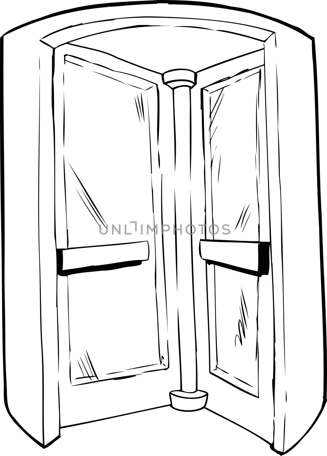 Outilned illustration of revolving door in doorway