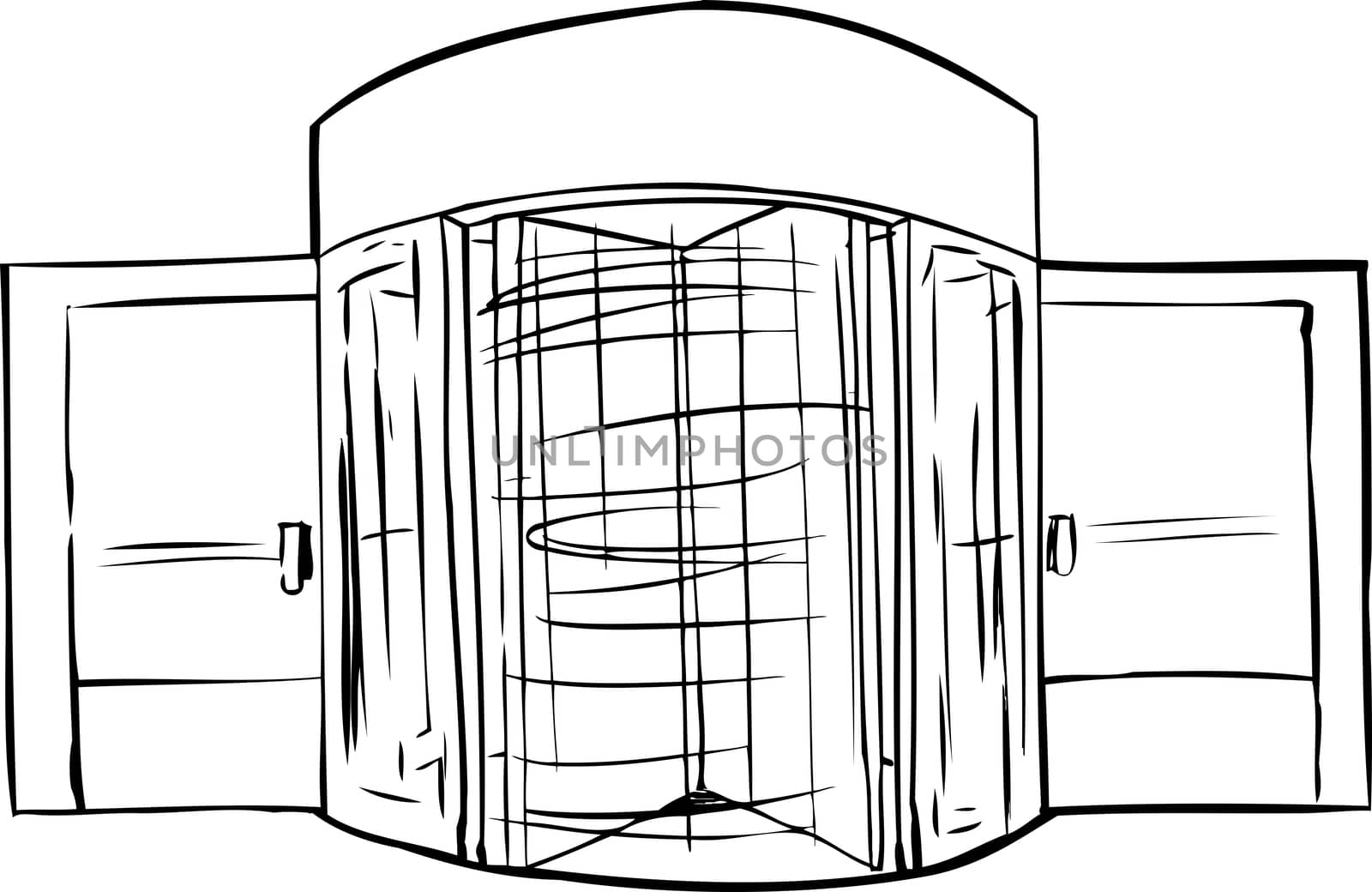 Hand drawn illustration of spinning revolving door outline