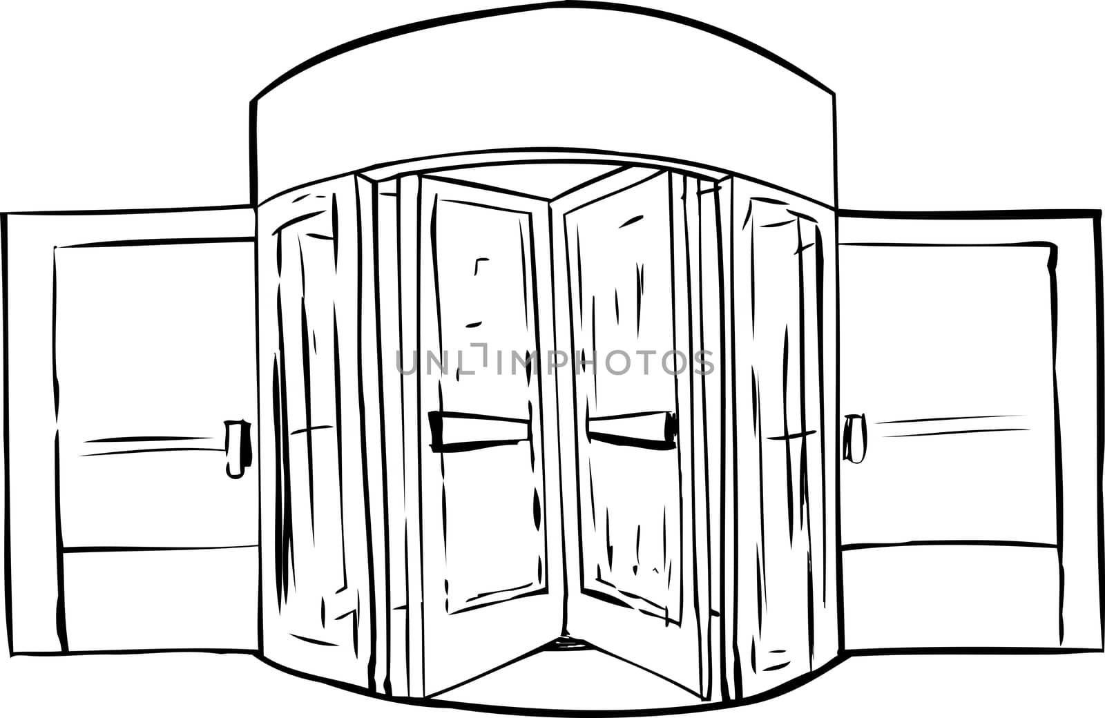 Background outline of revolving door over white background