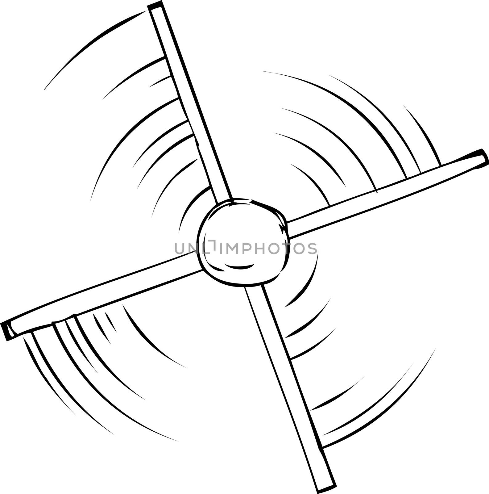 Top down outline view of spinning propeller cartoon