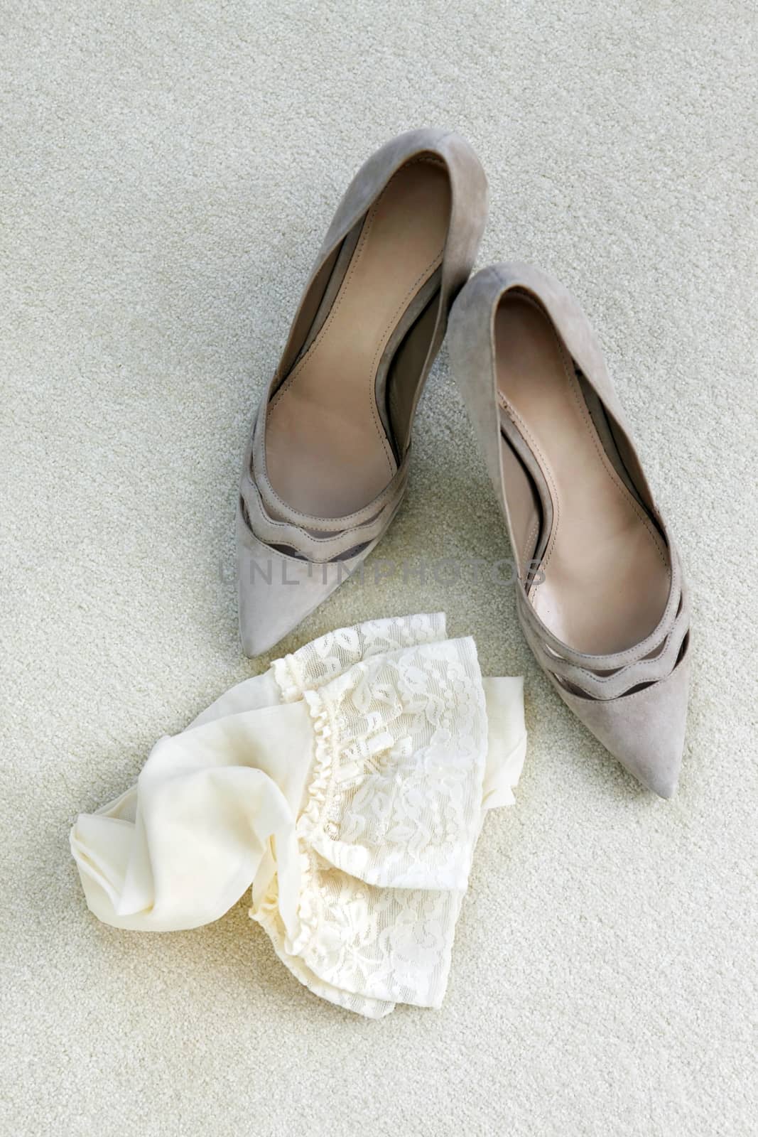 Fashion wedding shoes for the bride close-up