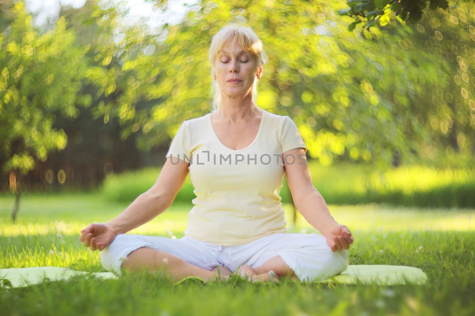 Yoga woman in the park by destillat