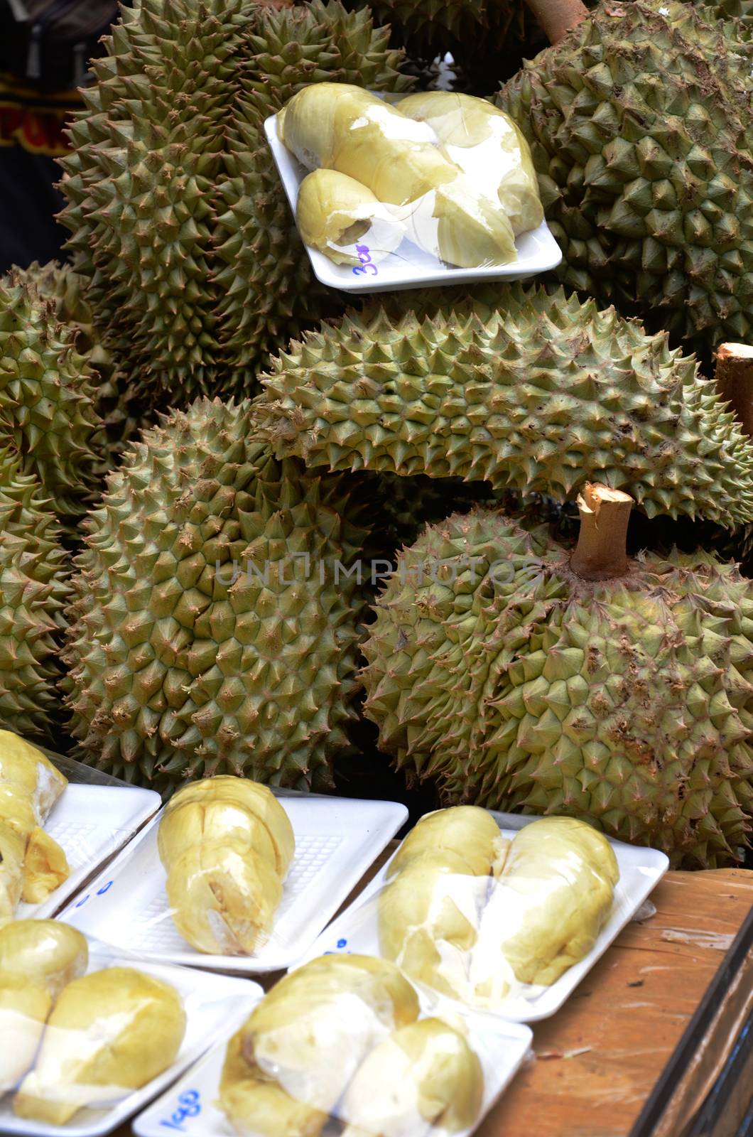 Durian at the street market by tang90246