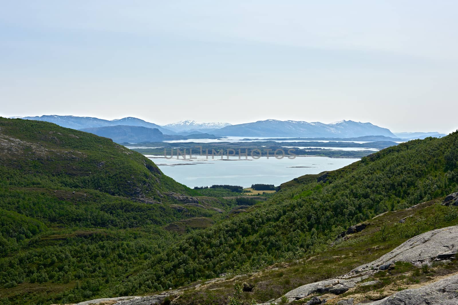 View of Norwegian sea at Helgeland, Norway in summertime.
