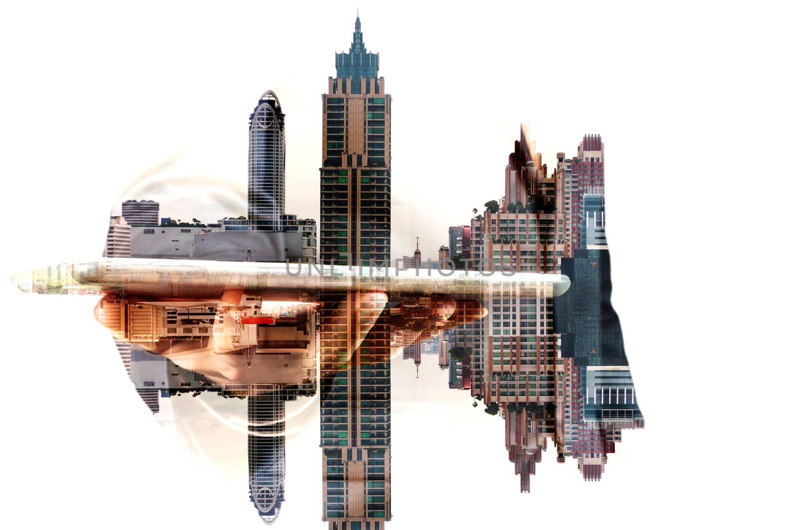 Double Exposure Hand of Businessman and City Building as Digital Business Technology Concept