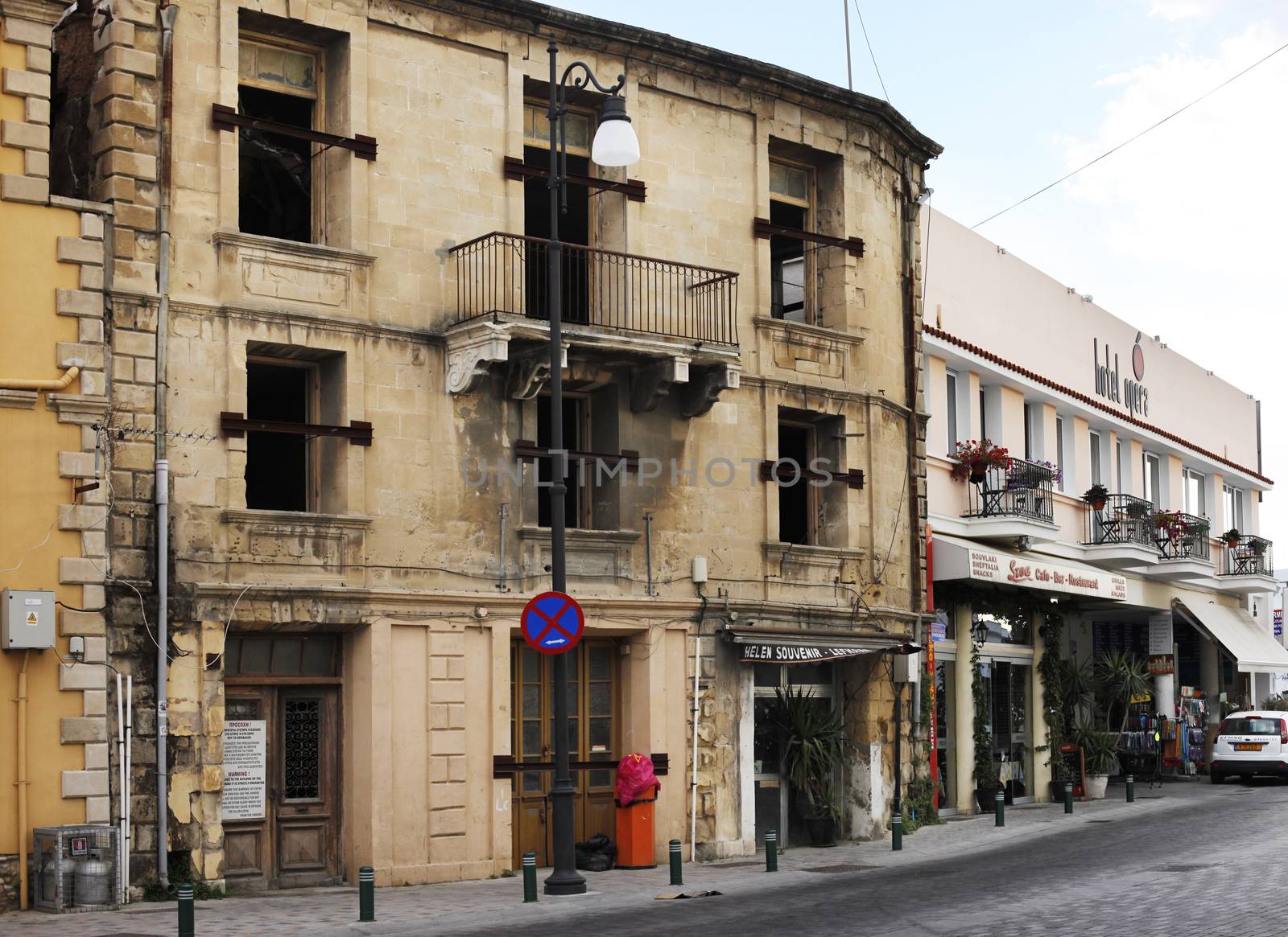Larnaca, Cyprus - May 23, 2016: Street in Larnaca with shops and souvenir shops. Larnaca, Cyprus.