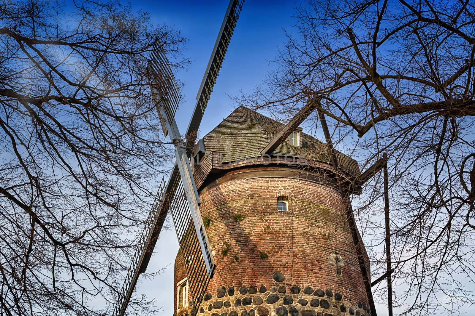 Old historic windmill in Zons am Rhein, Germany.