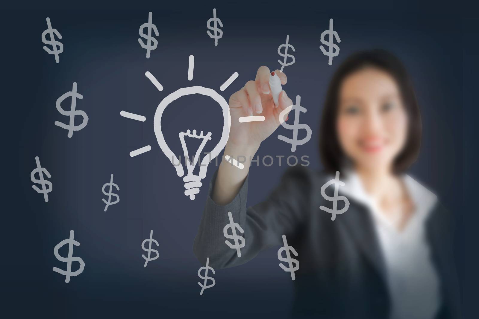 business woman writing Idea and Money
