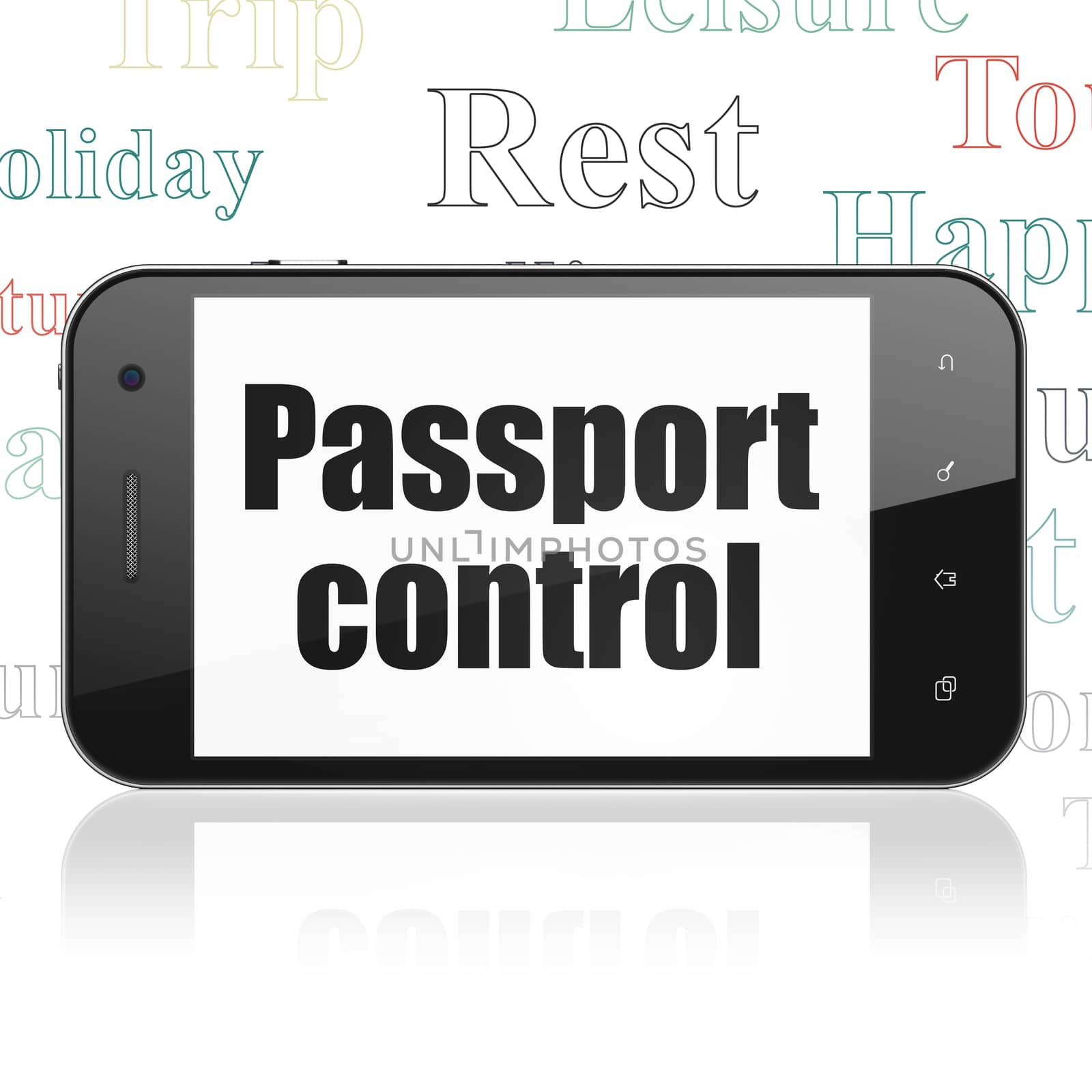 Travel concept: Smartphone with Passport Control on display by maxkabakov