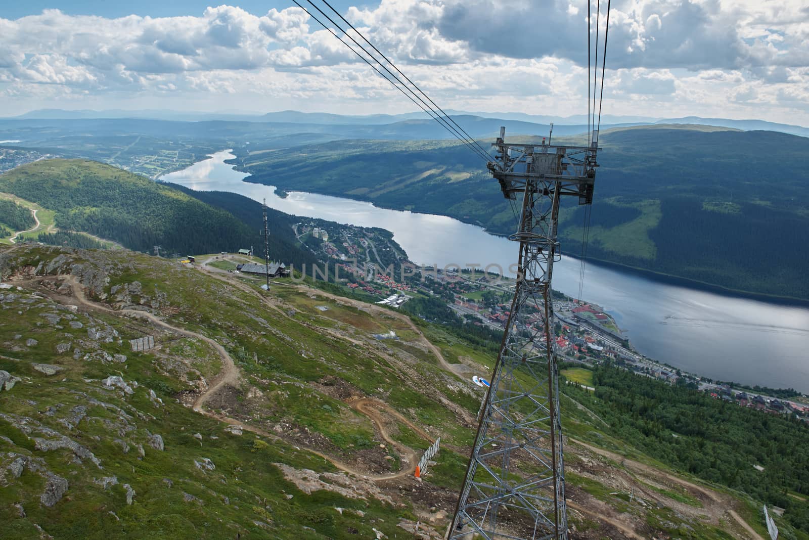 View of cable car tower at Åreskutan mountain, Åre, Sweden.
