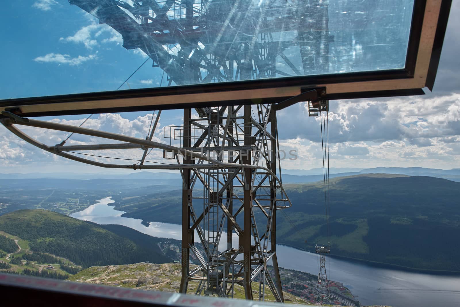 View from inside cable car at Åreskutan mountain, Åre, Sweden.