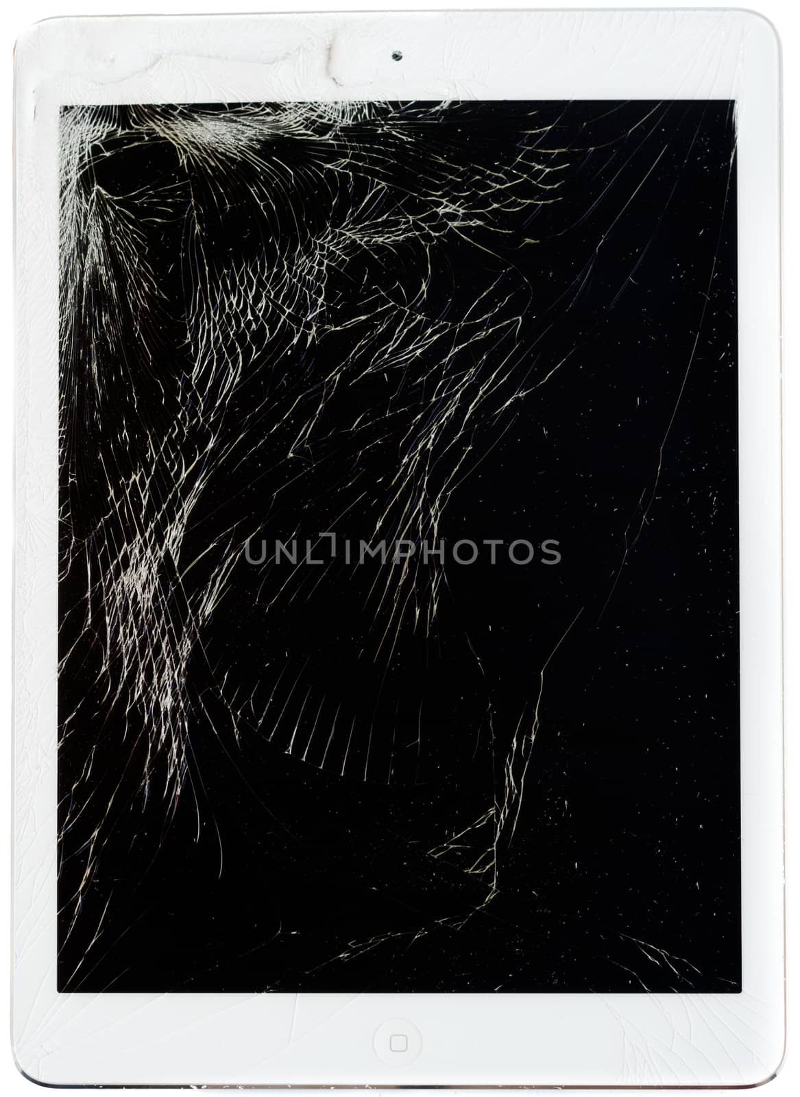 TRONDHEIM, NORWAY - FEBRUARY 27, 2014: Broken iPad Air White Display