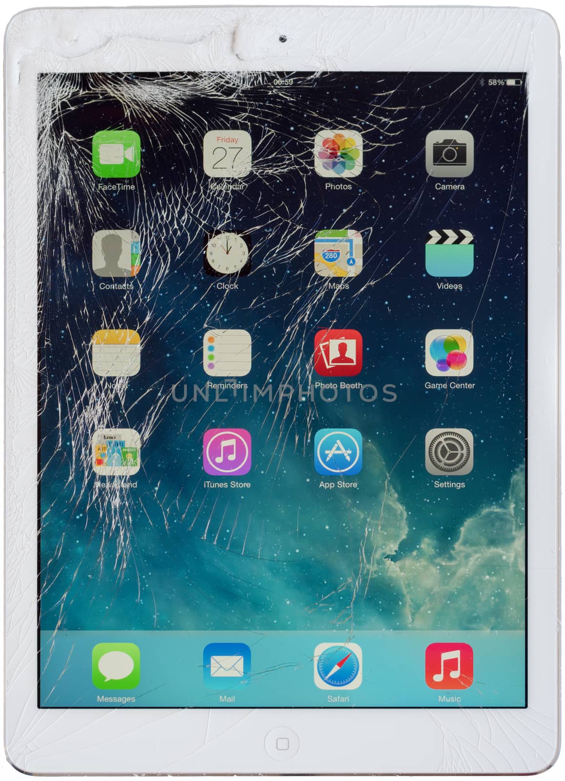 TRONDHEIM, NORWAY - FEBRUARY 27, 2014: Broken iPad Air White Display