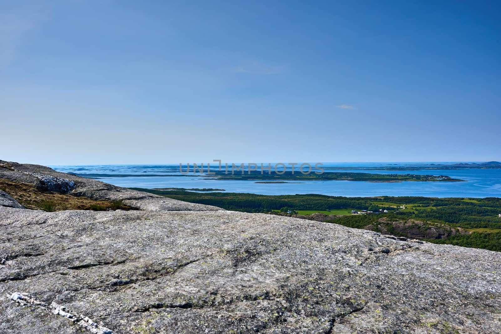 View from Vettfjellet in Alstadhaug, Norway. You see Helgelandskysten.