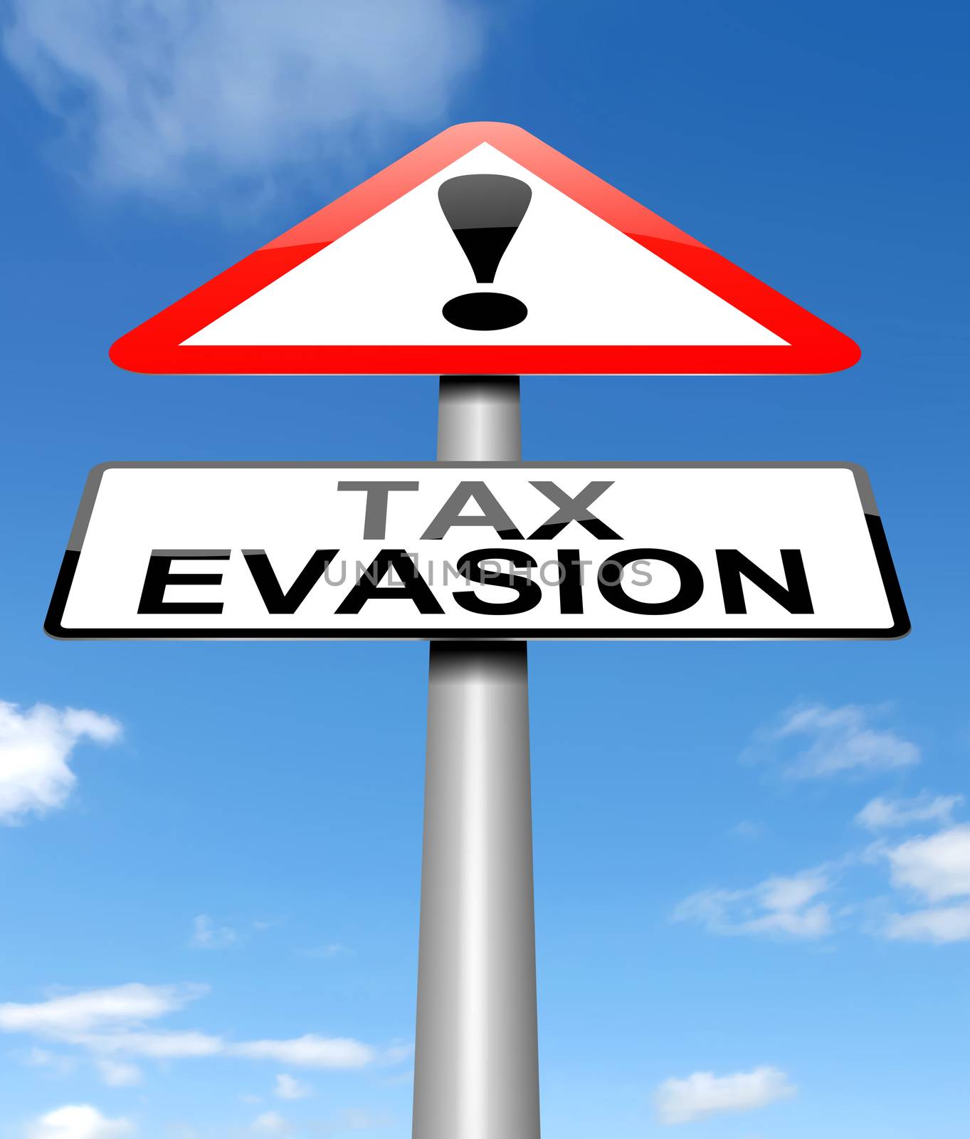Illustration depicting a sign with a tax evasion concept.