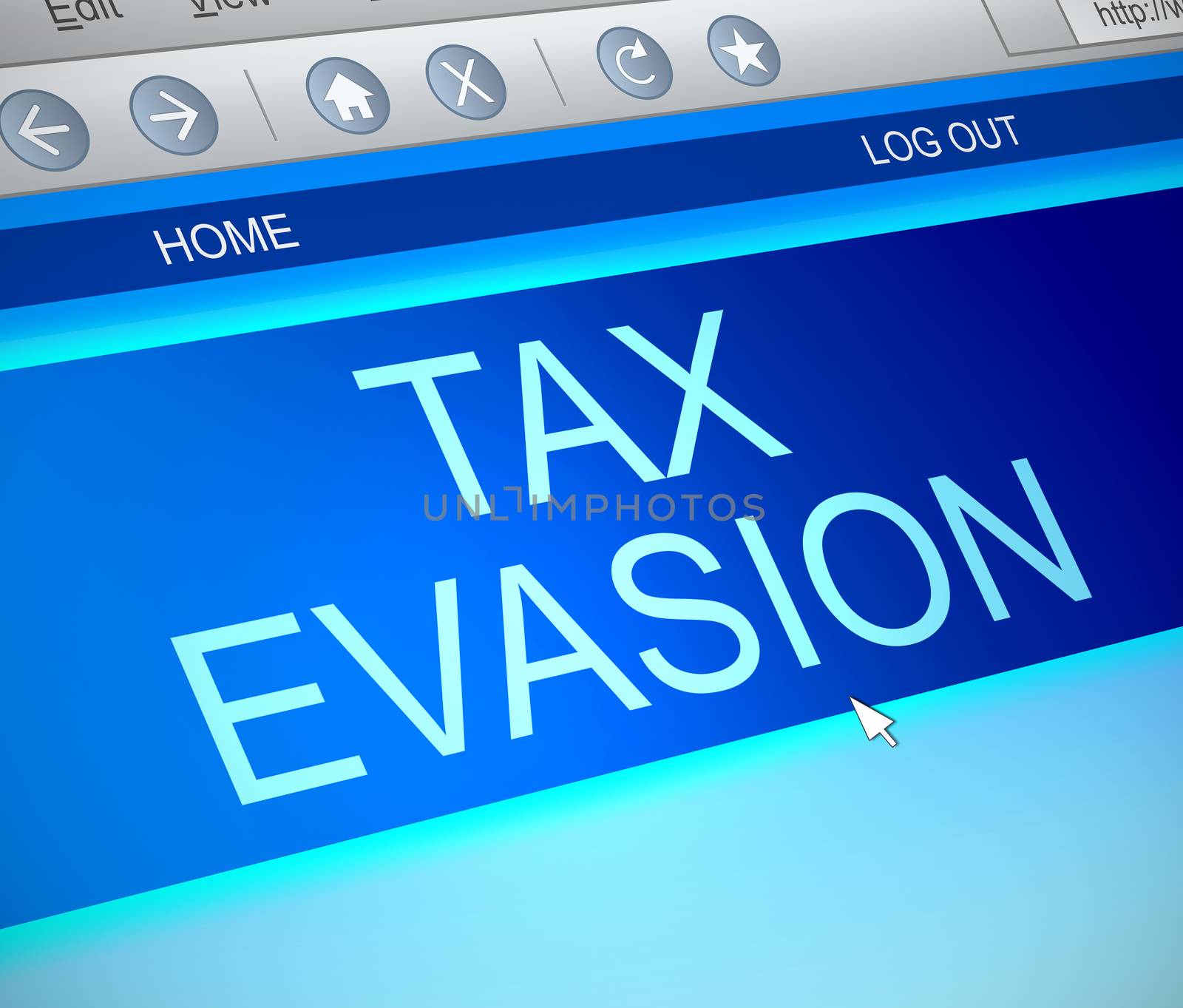 Illustration depicting a computer screen capture with a tax evasion concept.