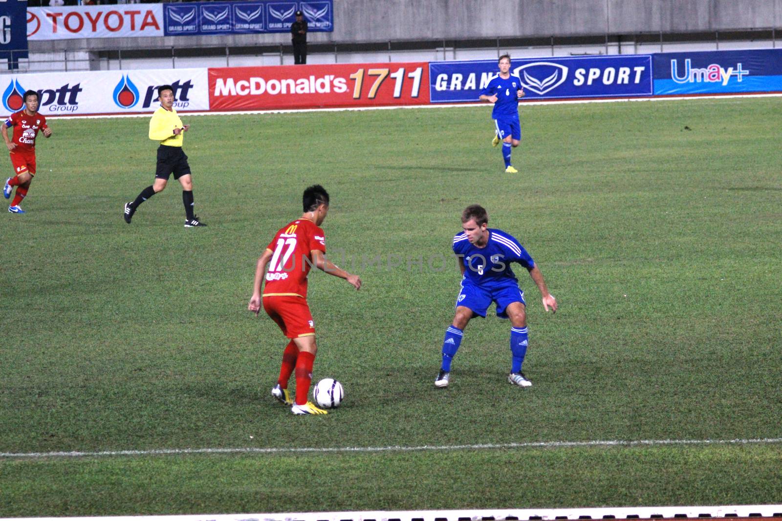 The 42nd King's cup international football match between Thailand and Finland at 700th Anniversary Stadium in Chiangmai, Thailand. Finland defeat Thailand 3-1 to win. by mranucha