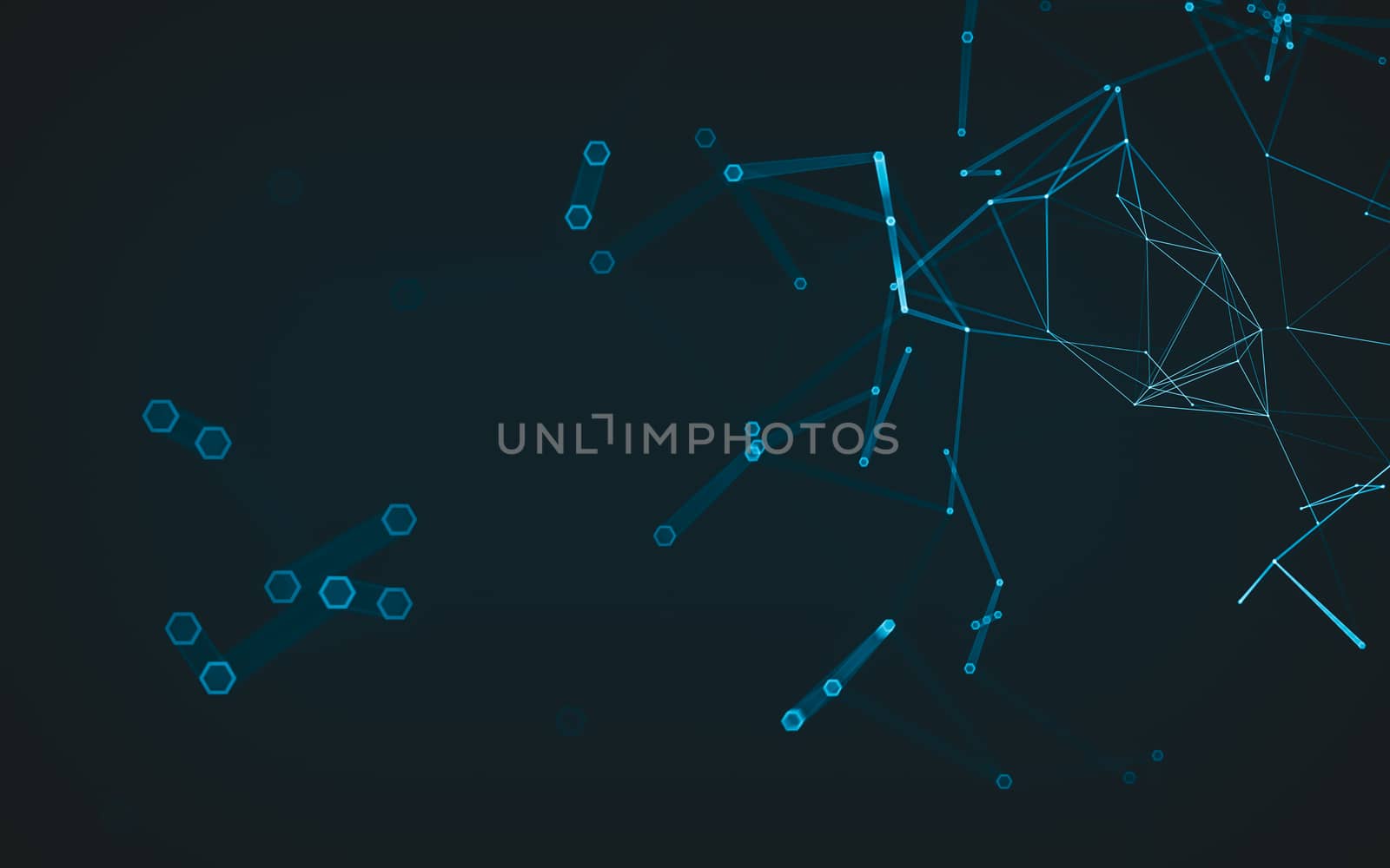 Abstract polygonal space low poly dark background with connecting dots and lines. Connection structure. 3d rendering