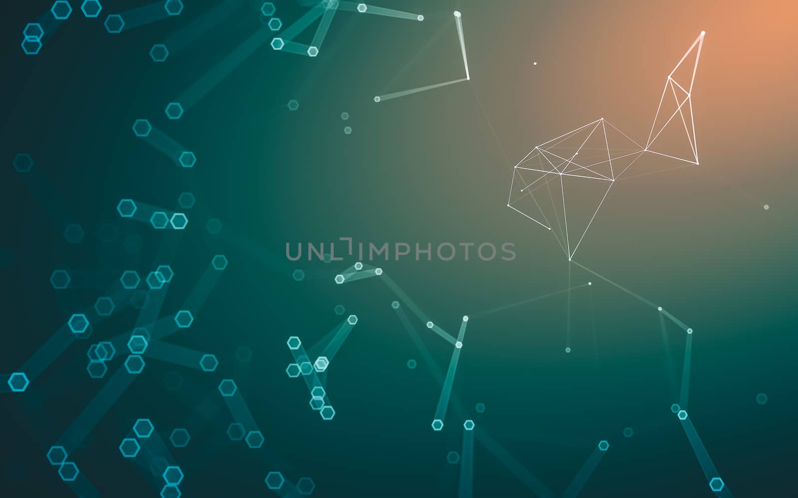 Abstract polygonal space low poly dark background, 3d rendering by teerawit