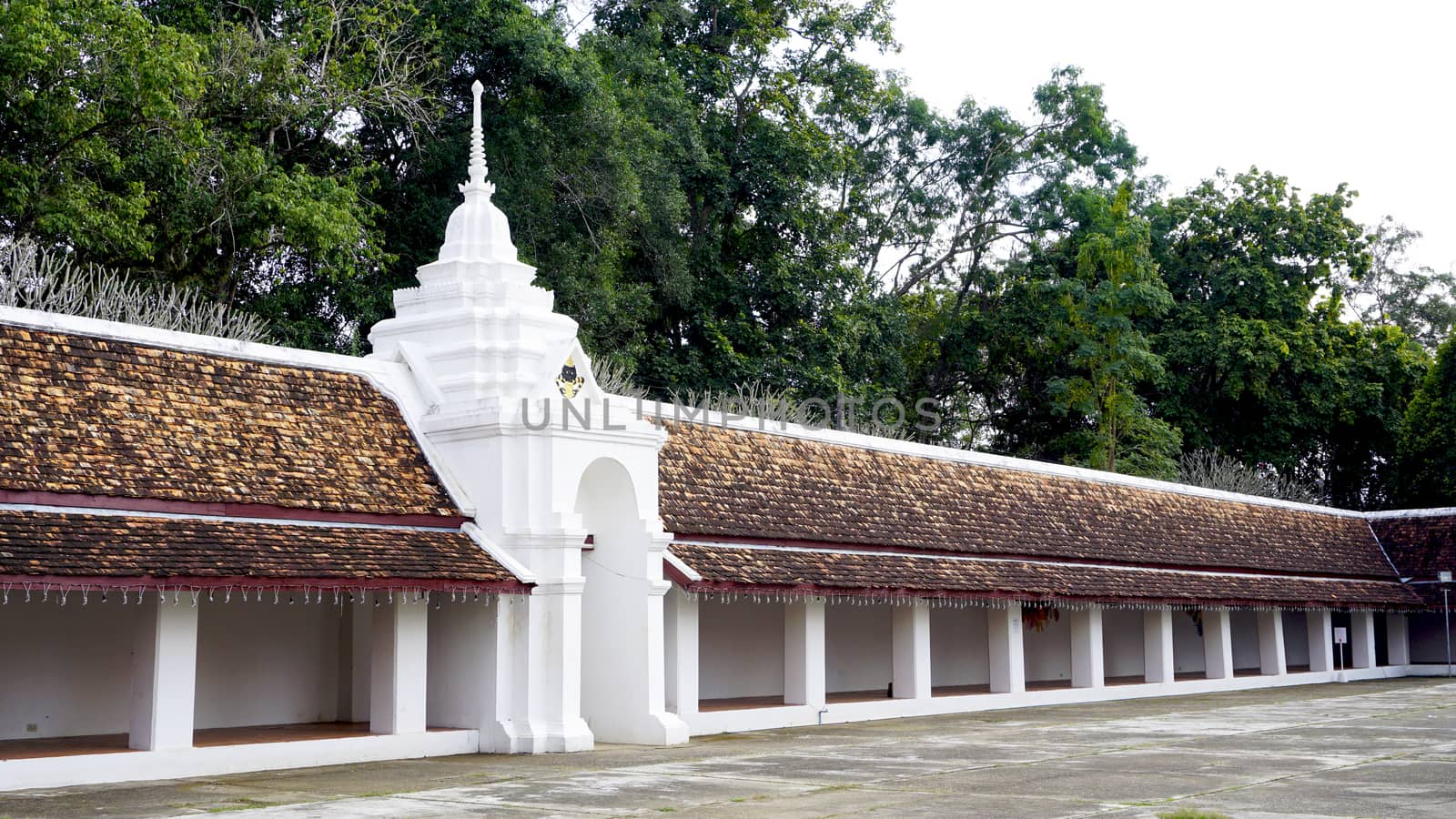 Corridor and walkway with Layering of roof, Wat Chae Haeng, nan, Thailand