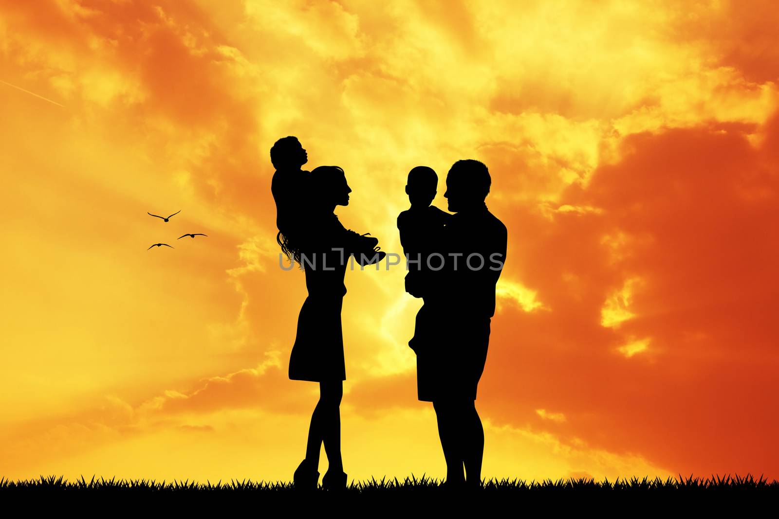 parents with children at sunset by adrenalina