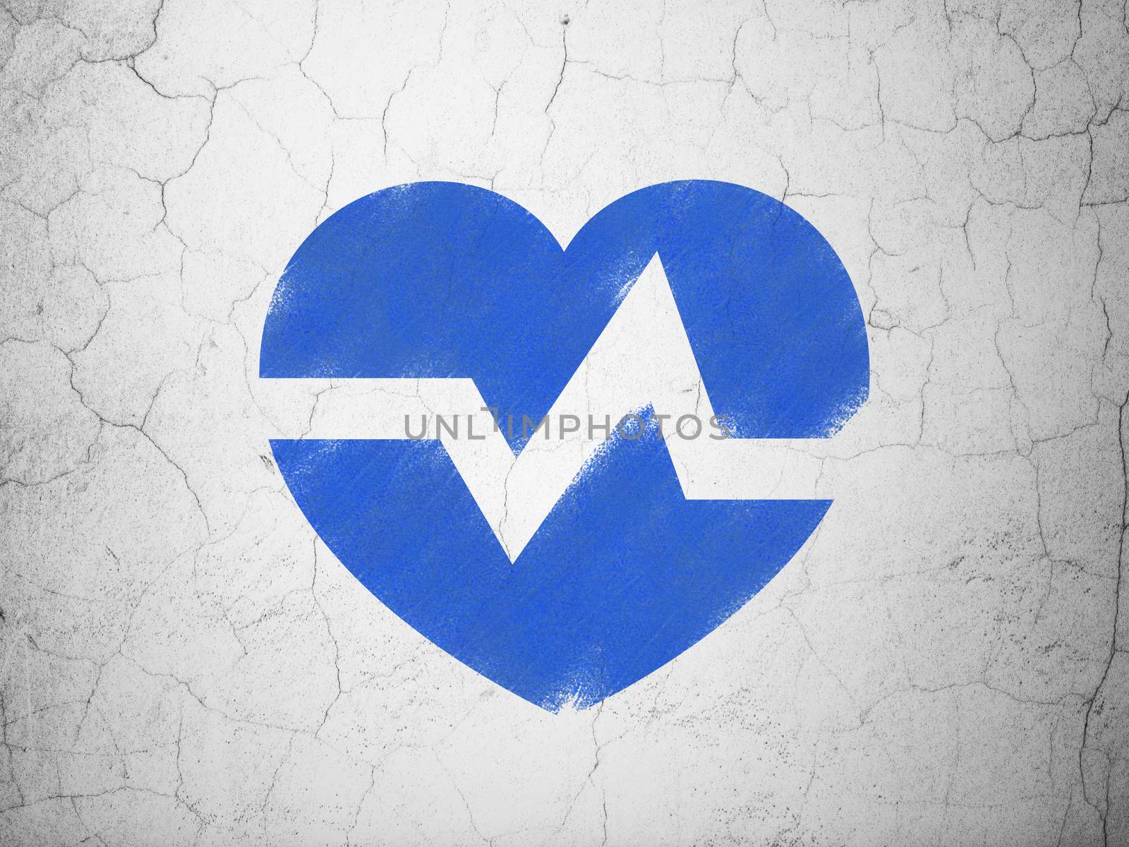 Medicine concept: Blue Heart on textured concrete wall background