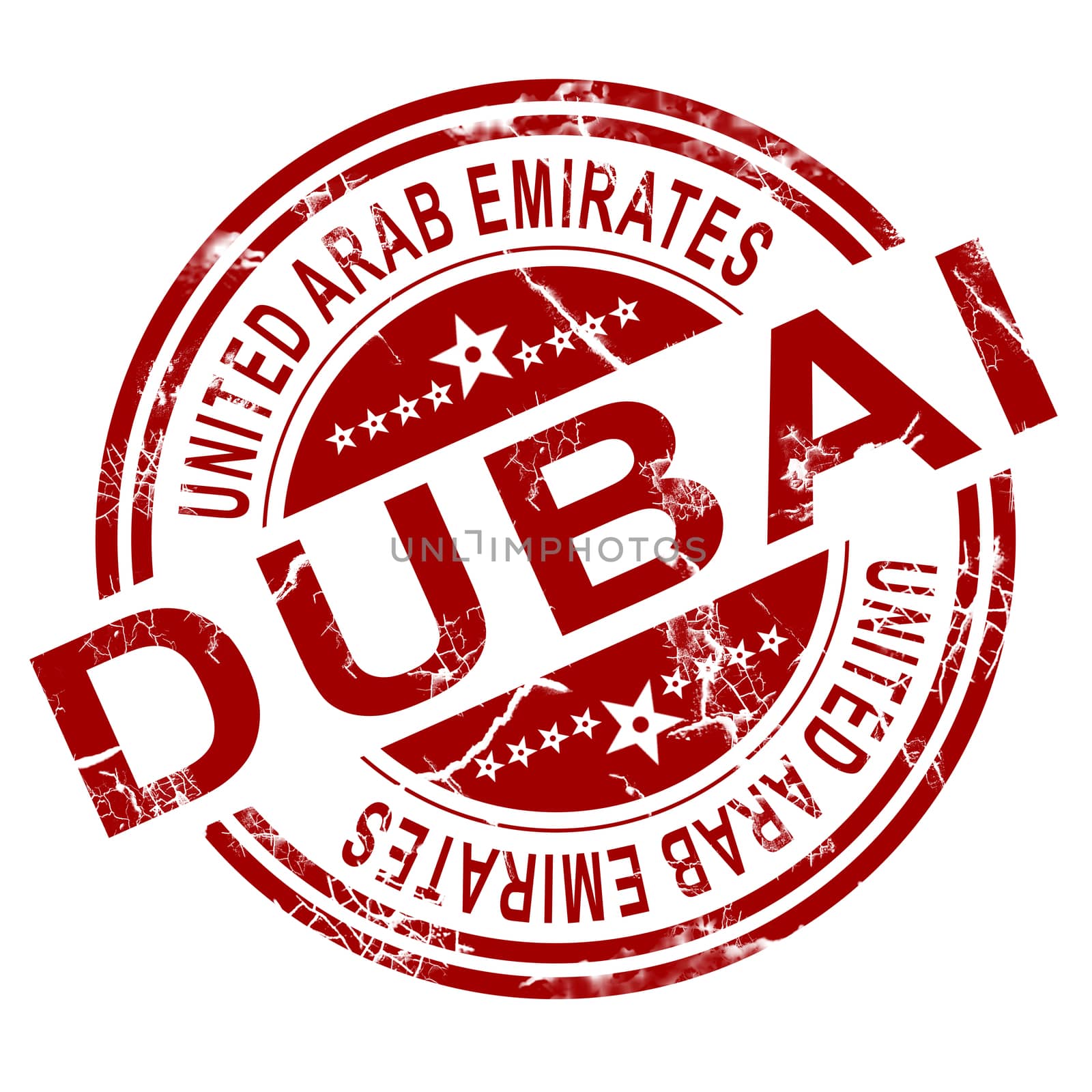 Red Dubai stamp with white background, 3D rendering