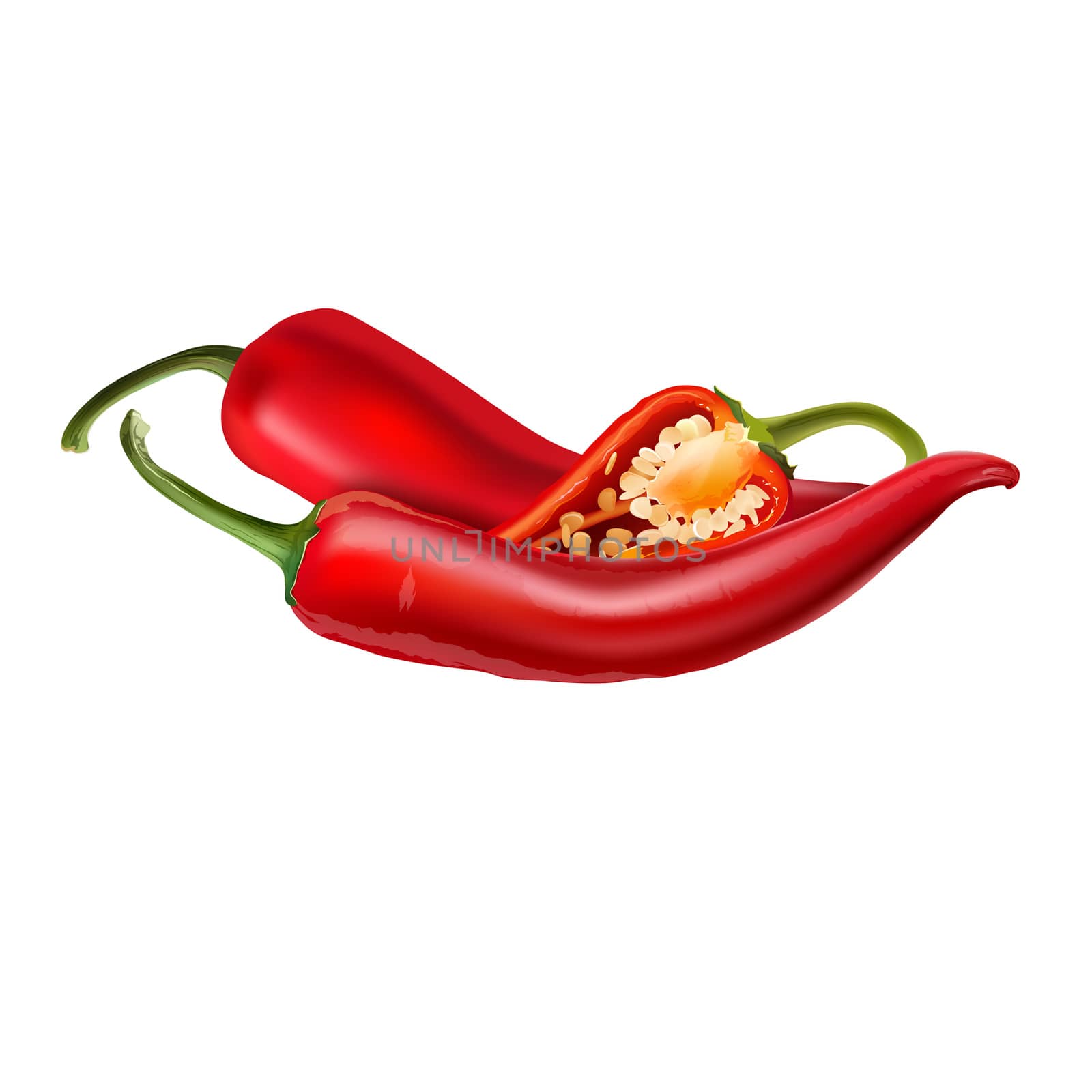 Hot red chili peppers on white background by ConceptCafe