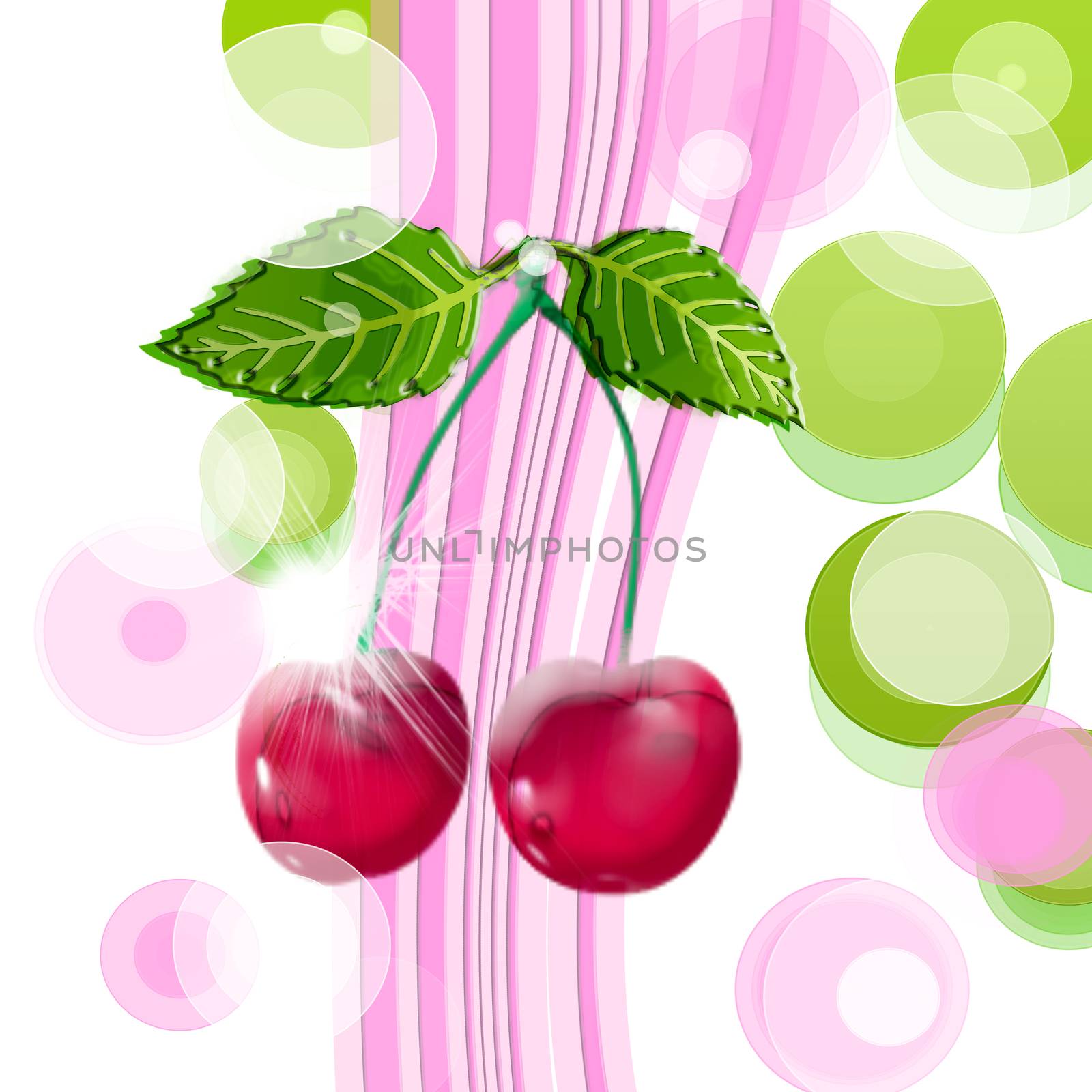 white background with  colored decoration  and cherry