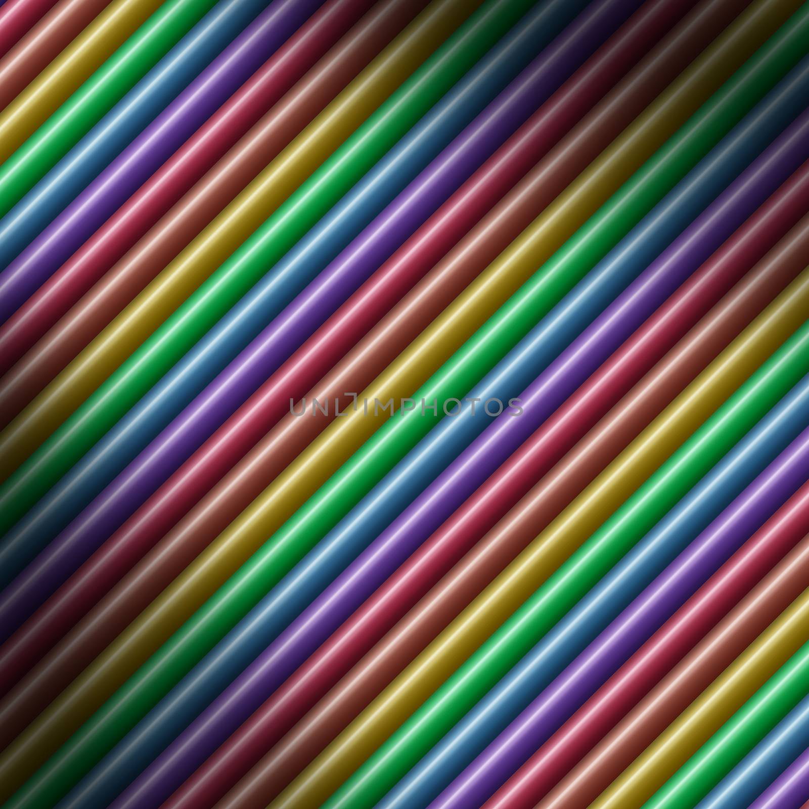 Diagonal multicolored tube background texture  lit diagonally
