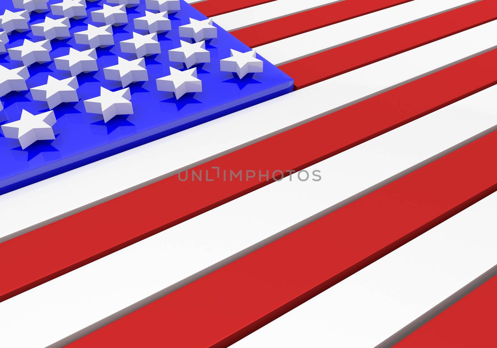 3D model of an American flag in relief with stars floating